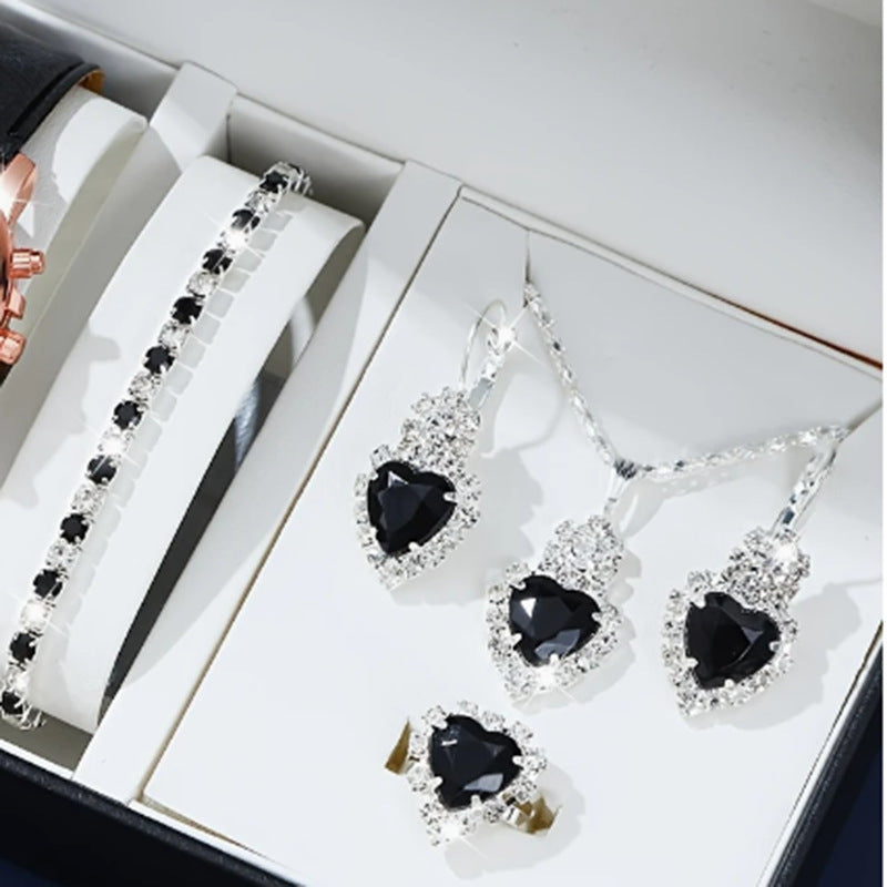Women's Diamond Heart-shaped Rhinestone Light Blue For Jewelry Set