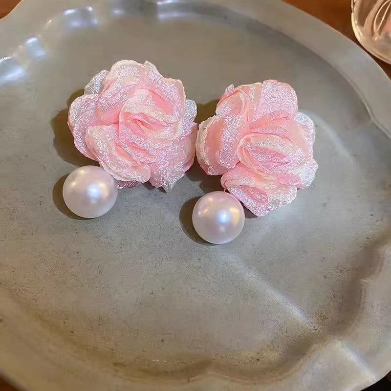 Vacation Style Flower Pearl Light Luxury Stud Earrings