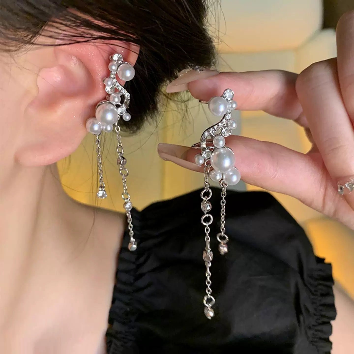 Women's Pearl Tassel For French Style Temperament Bone Niche Rings