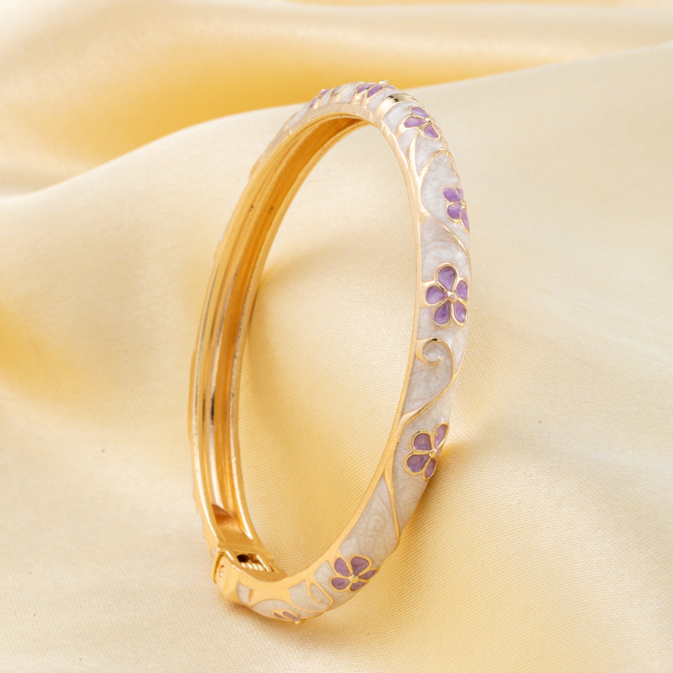 Flower Enamel Color Open-ended National Fashion Chinese Style Light Luxury Bracelet
