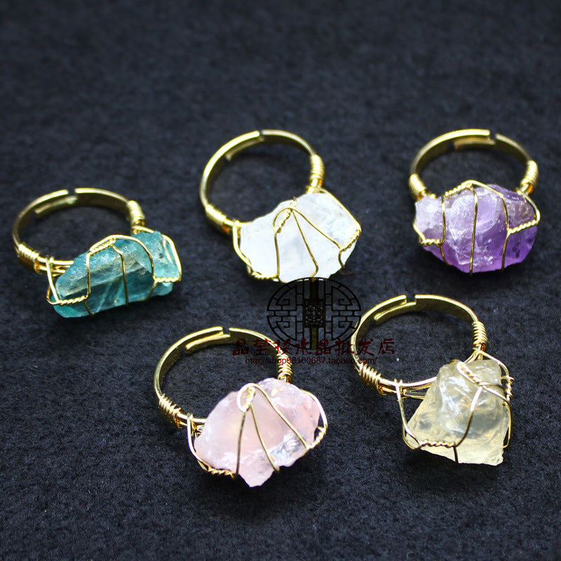 Women's Crystal Medieval Retro Rough Stone Green Ring