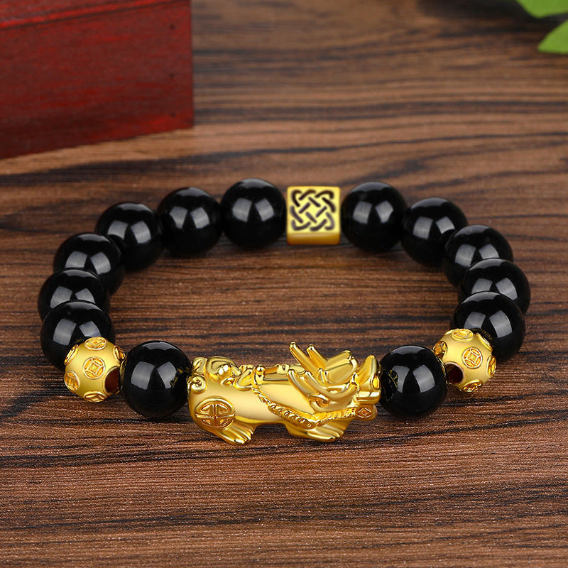 Große Vietnam Placer Gold Pi Imitation Obsidian Sechs Armbänder