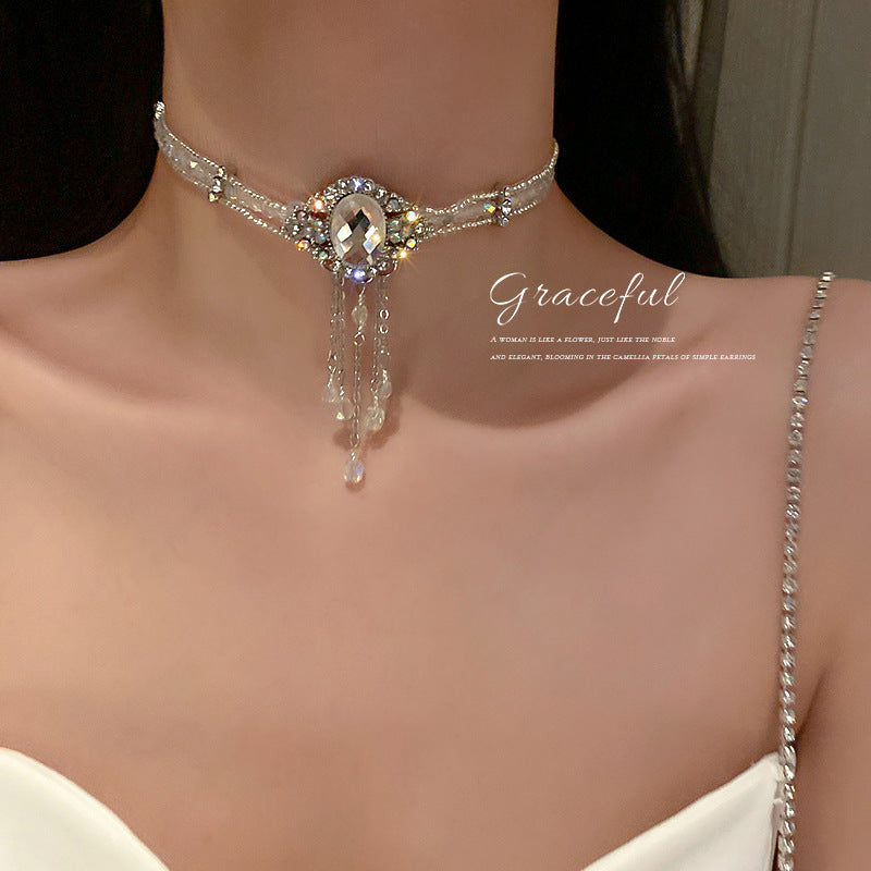 Grandeur Personality Diamond Crystal Bead Clavicle Necklaces