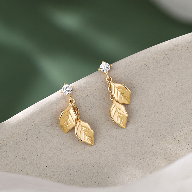 Sier Leaf Diamond Simple Leaf-shaped Fashion Earrings