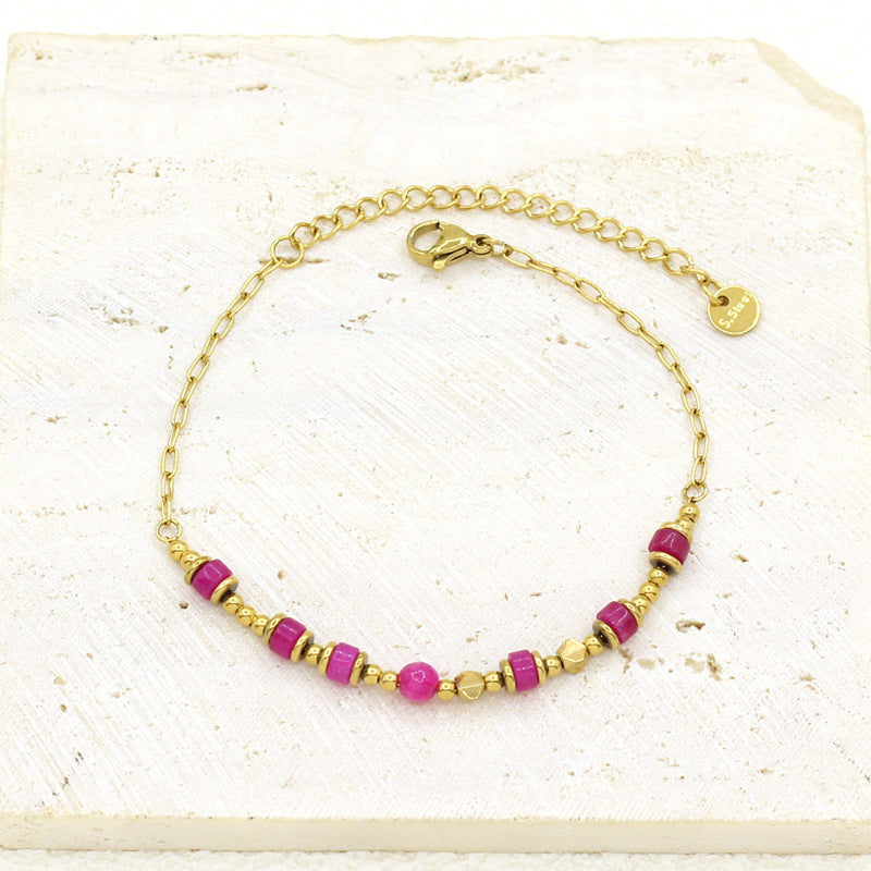 Women's Popular Freshwater Pearl Natural Stone Stainless Steel Electroplated Real Gold Bracelets
