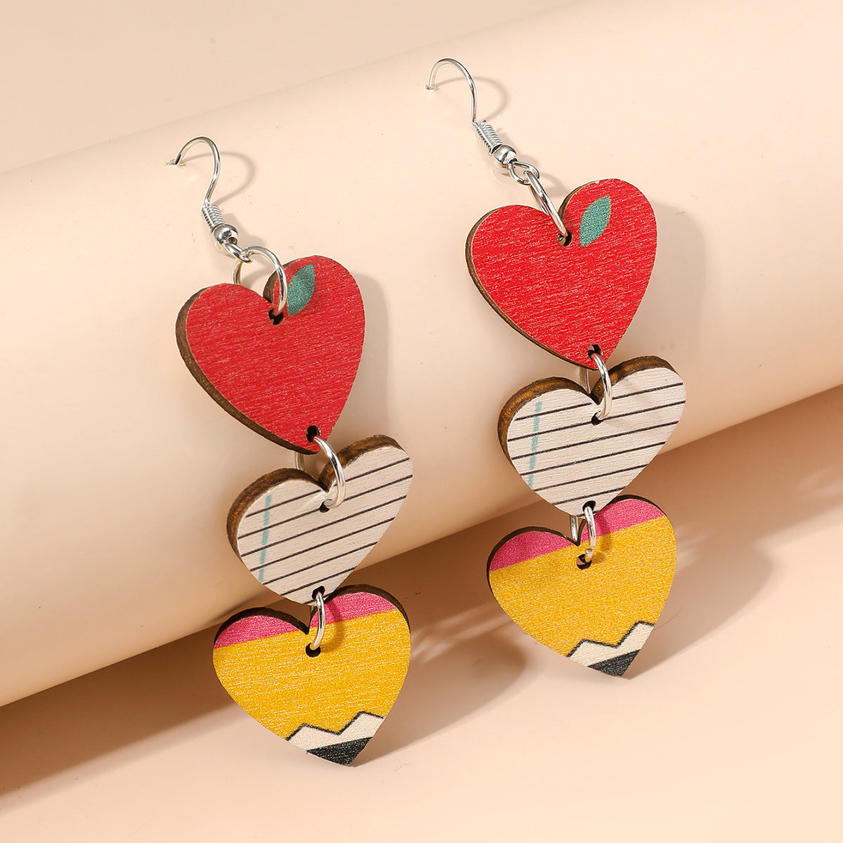 Fashion Creative Heart Notepad Pencil Printing Earrings