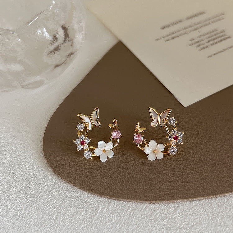 Super Fairy Zircon Shell Flower Butterfly Female Simple Earrings