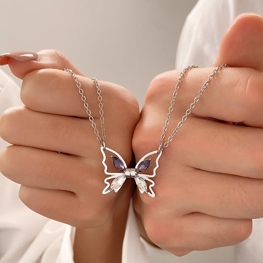 Butterfly Magnetic Good Friend Niche Stitching Pendant Necklaces