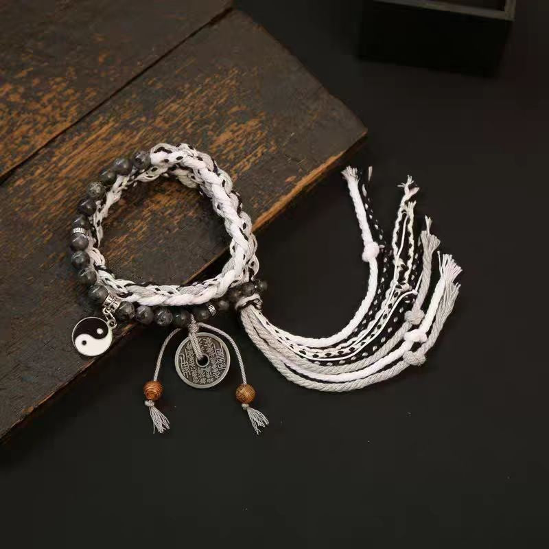 Women's & Men's Strap Five Emperors Coin Hand Weaving Ethnic Bracelet
