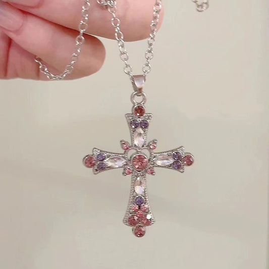 Style Hot Cross Female Diamond Gothic Design Necklace