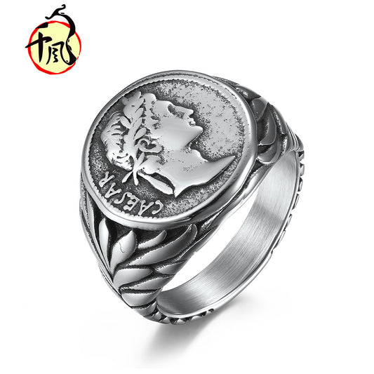 Empire Caesar Stainless Steel Vintage Coin Head Rings