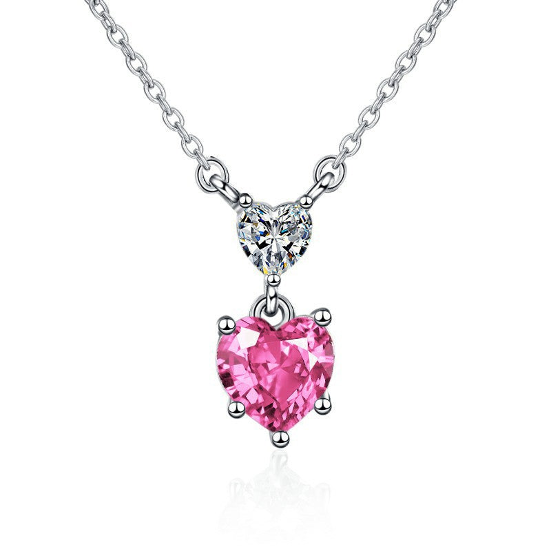 Diamond Pink Heart-shaped Simple Temperament Clavicle Necklace