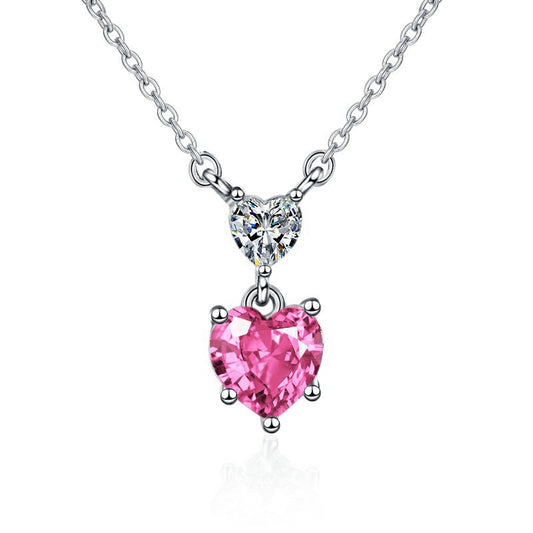 Diamond Pink Heart-shaped Simple Temperament Clavicle Necklace