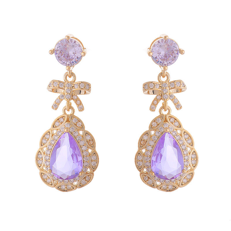 French Entry Lux Design Purple Lolita Bow Earrings