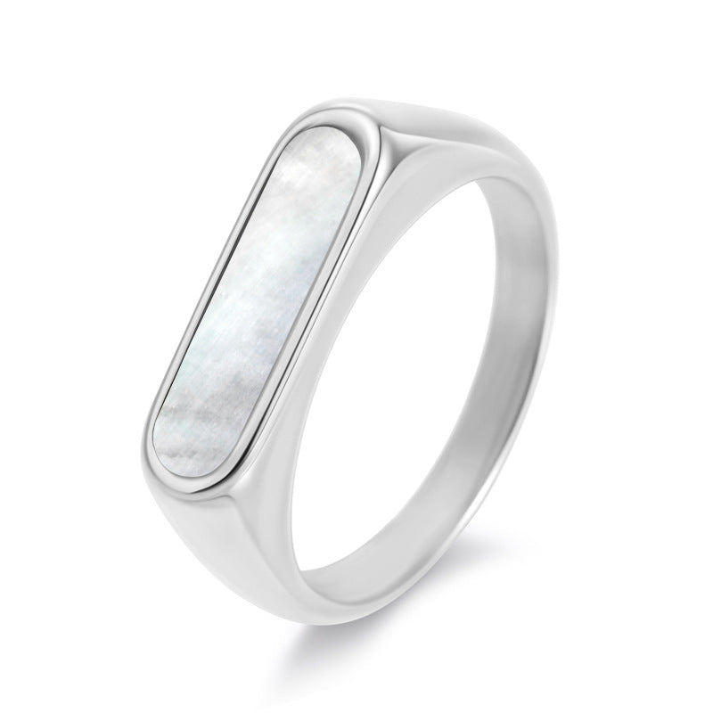Women's Titanium Steel Trendy Stainless Gold-plated Temperamental Minority White Black Shell Ring