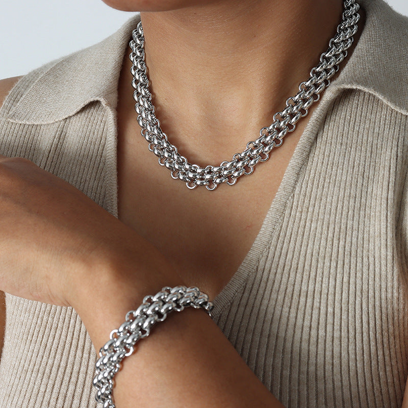 Exaggerated Metal Buckle Titanium Steel Thick Chain Does Jewelry Set