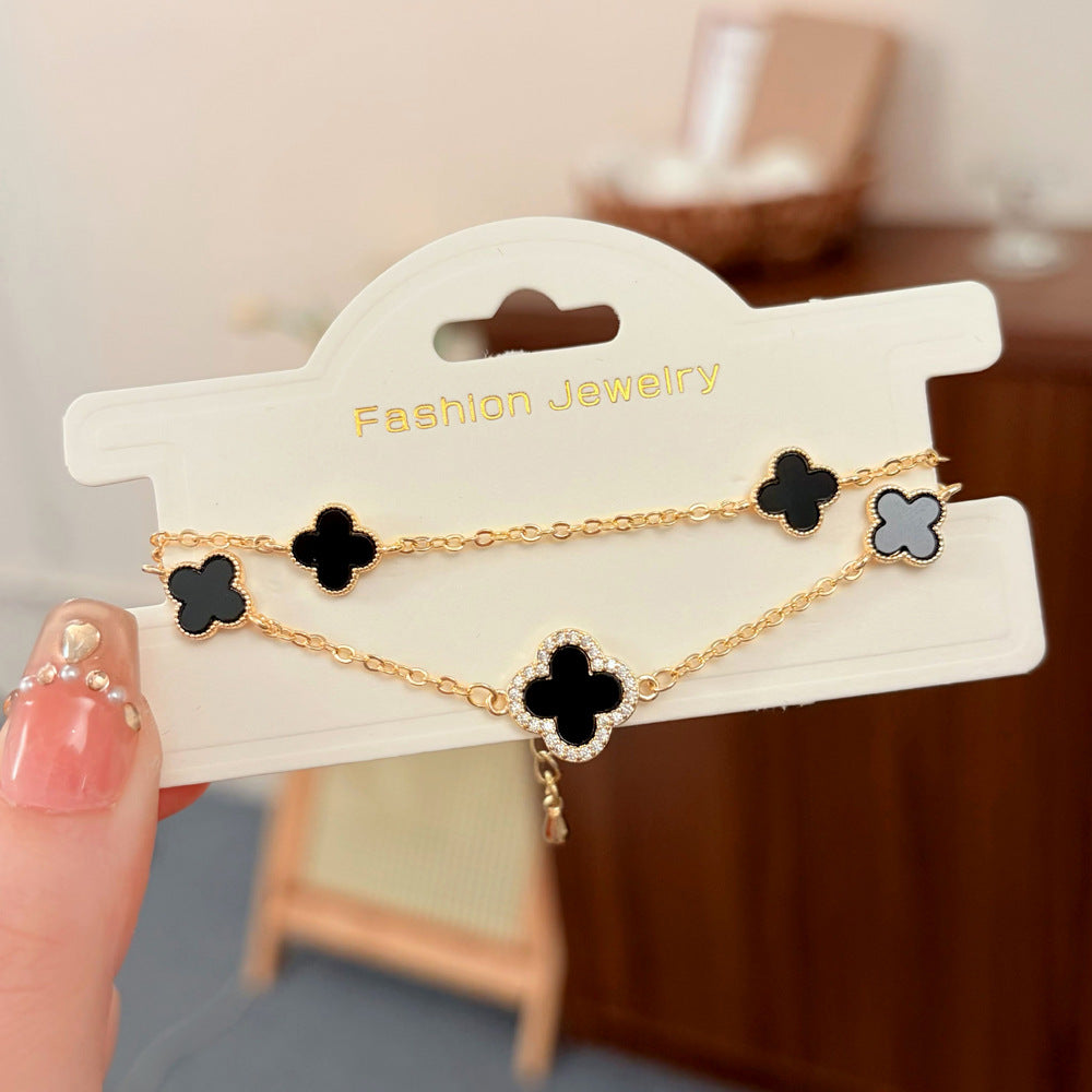 Style Light Luxury High-grade Versatile Micro Inlaid Zircon Four-leaf Flower Bracelets