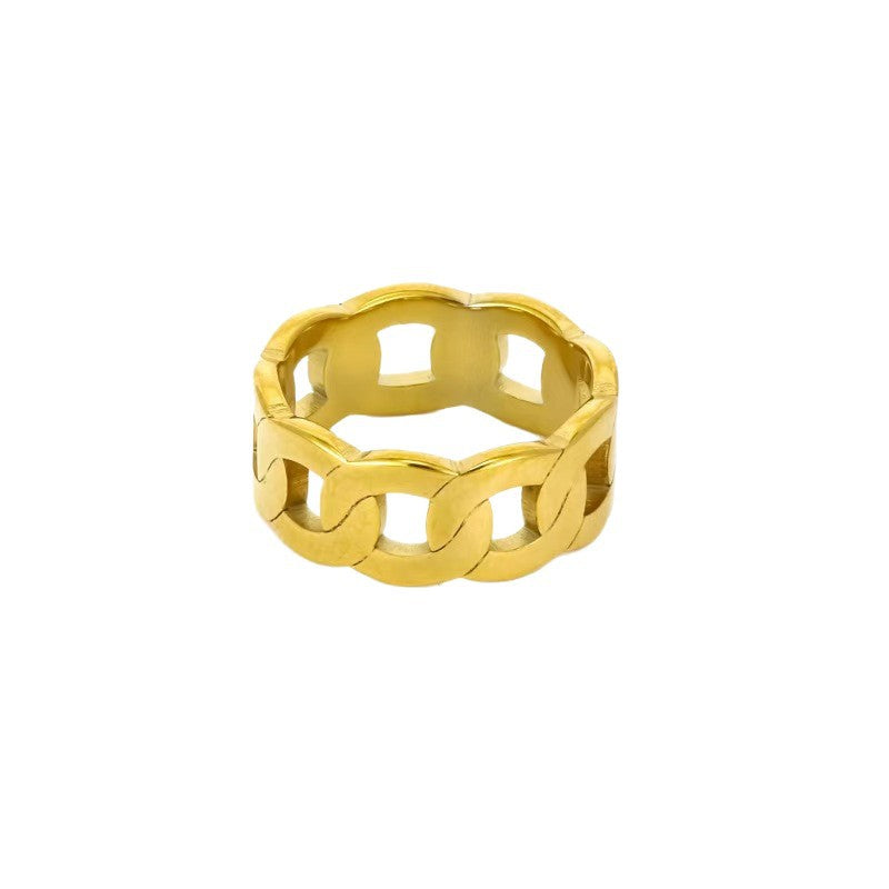 Women's Titanium Steel Thick Hemp Flowers Chain Cut Hollow Ring
