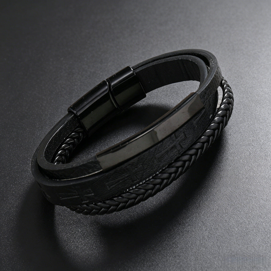 Men's Vintage Cross Leather Weaving Hand Rope Straight Bracelet