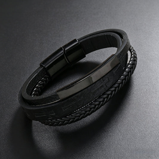 Men's Vintage Cross Leather Weaving Hand Rope Straight Bracelet