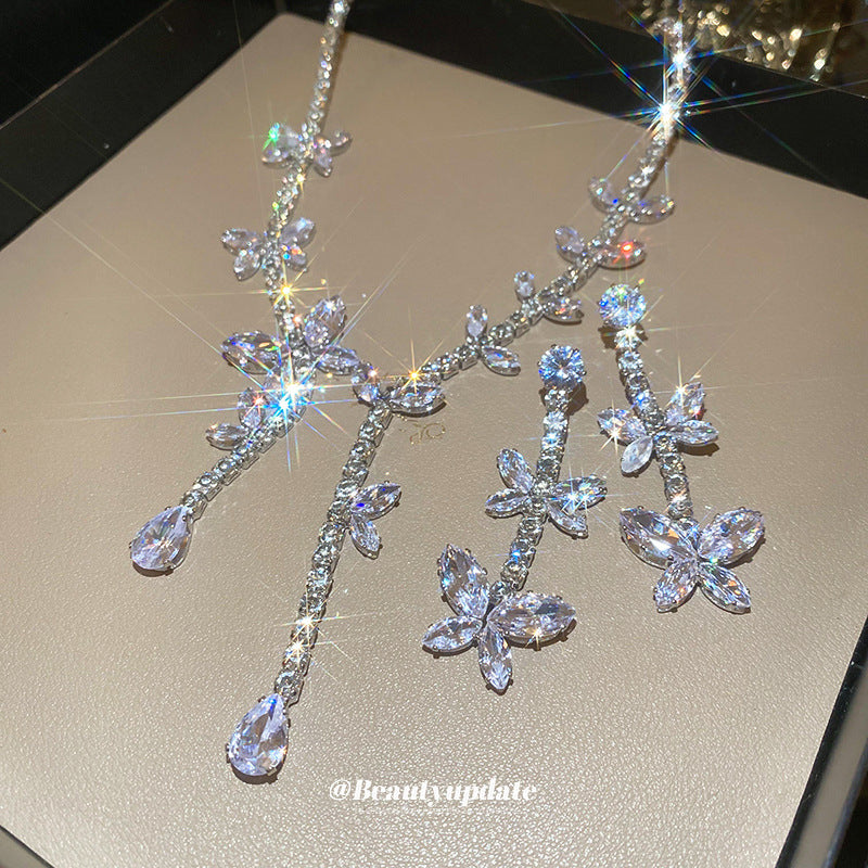 French High-grade Zircon Butterfly Tassel Niche Temperament Clavicle Chain Jewelry Set