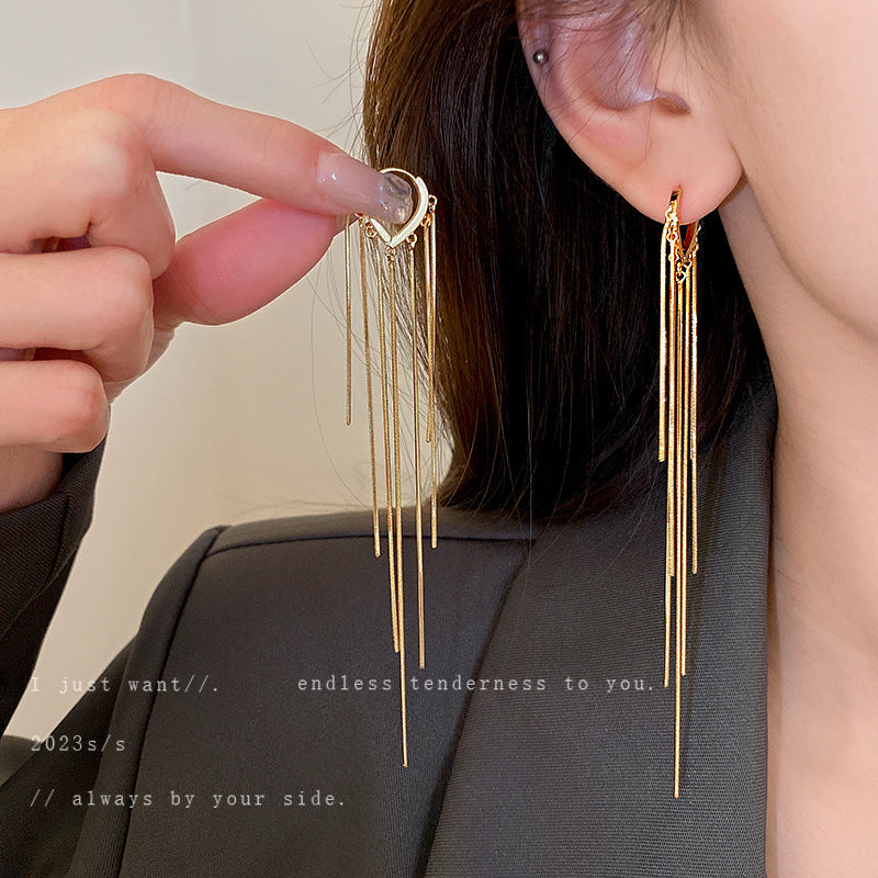 High-grade Elegant Trendy Long Chain Tassel Slim Ear Buckle