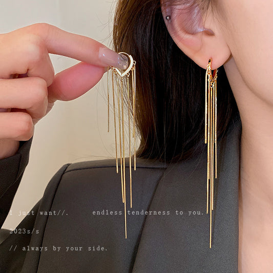 High-grade Elegant Trendy Long Chain Tassel Slim Ear Buckle