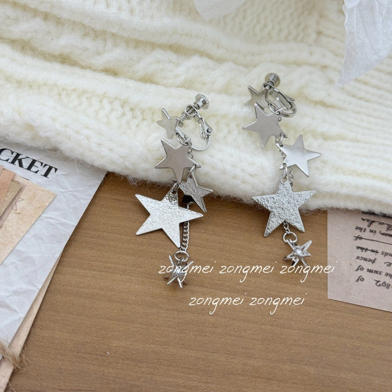 High-grade Metal Star Tassel Sier Eardrops Female Earrings