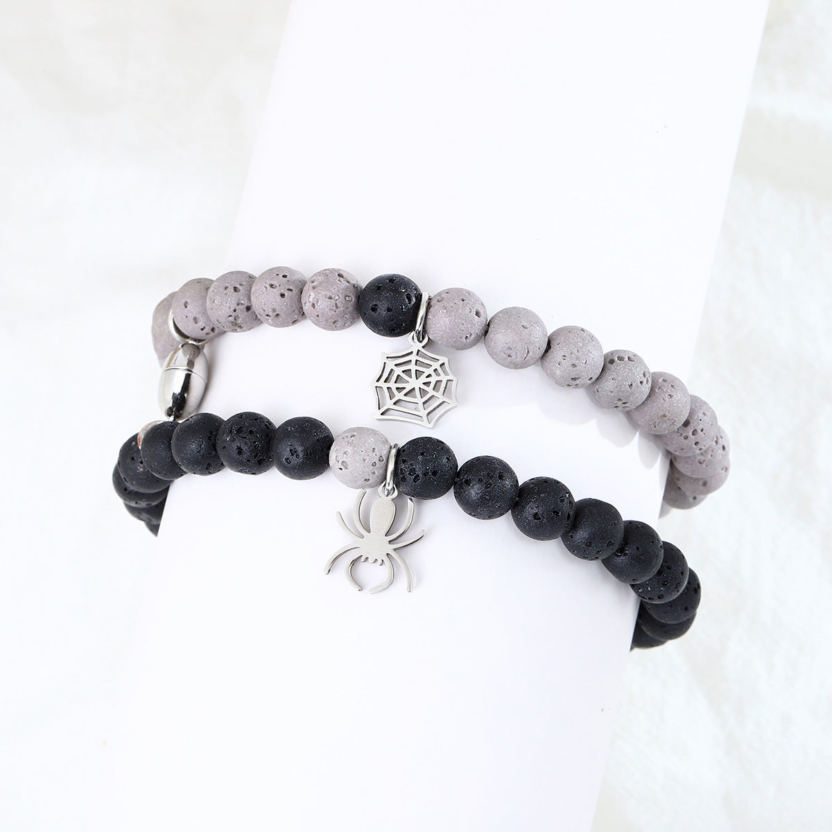 Women's & Men's & Spider Volcanic Rock Love Magnet Beaded Bracelets