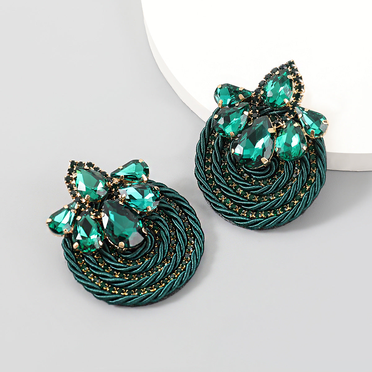 Women's Alloy Diamond Drop-shaped Glass Drill Polyester Filament Woven Round Earrings