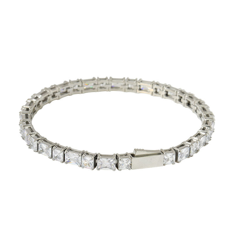 Style Cube Sugar Full Rhinestone Zircon Tennis Stainless Steel Flash Bracelet
