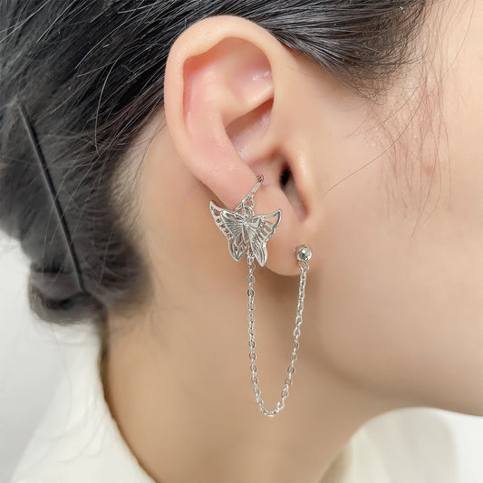 Three-dimensional Butterfly Tassel Chain Integrated Creative Earrings