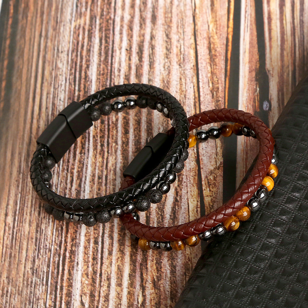 Men's Handmade Woven Tiger Eye Natural Stone Bracelets