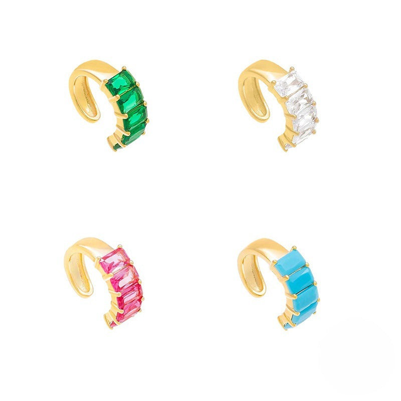 Rectangular Rhinestone Zircon Creative Personalized Light Rings