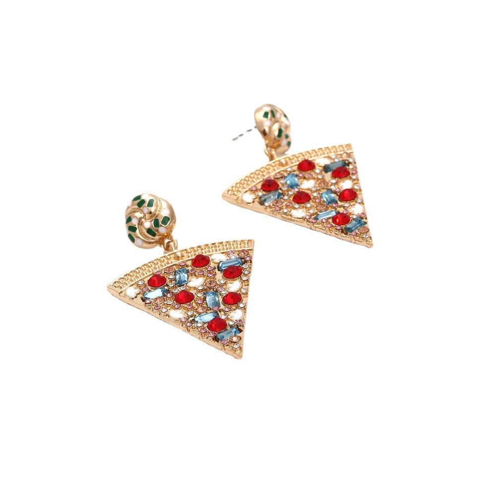 Women's Exaggerated Colorful Crystals Pizza Retro Geometric Earrings