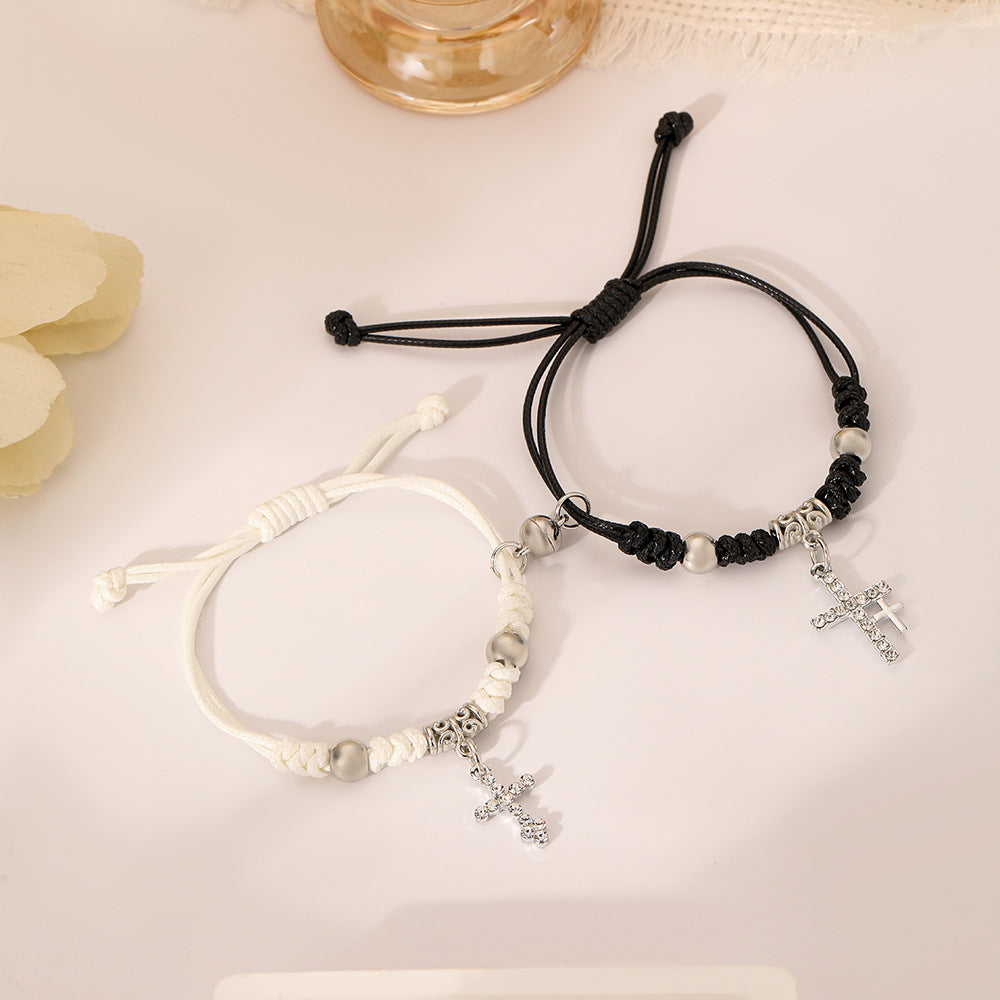 And White With Couple Cross Handcraft Braiding Bracelets