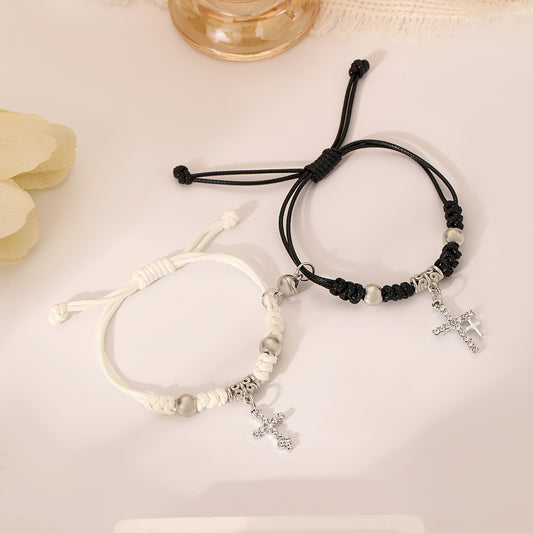 And White With Couple Cross Handcraft Braiding Bracelets