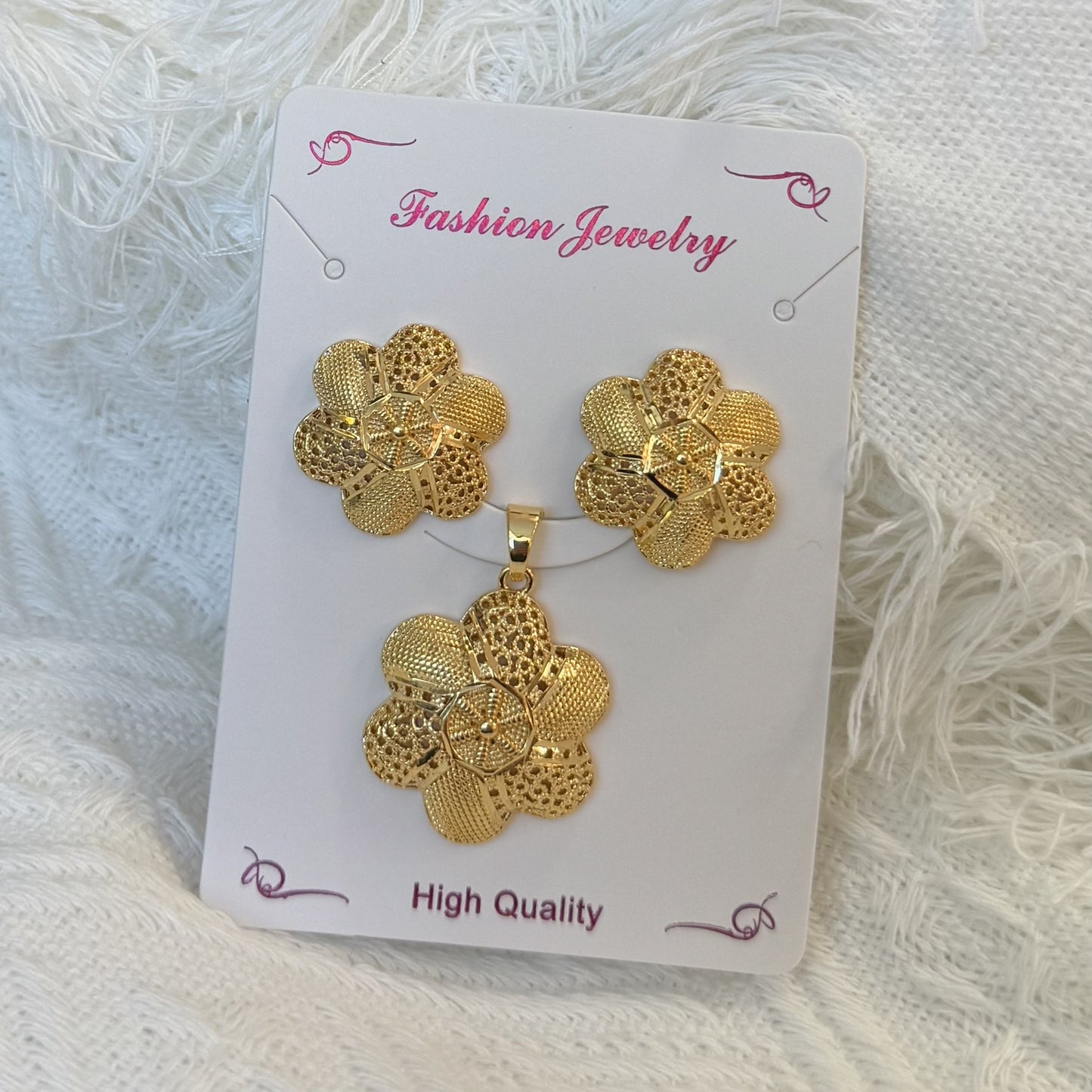 Love Heart Flowers Ear Baroque Gold Fashion Jewelry Set