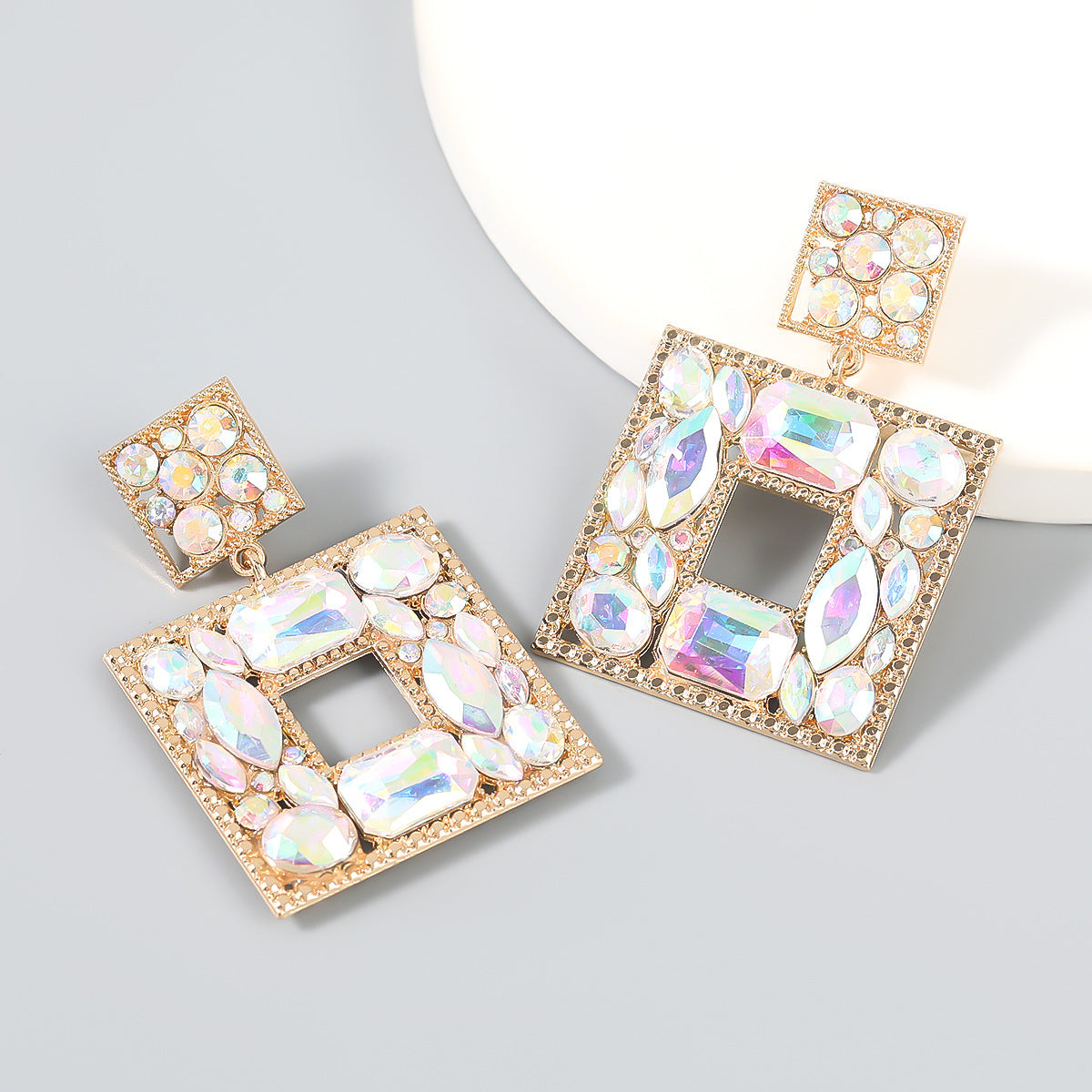 Women's Diamond Series Alloy Glass Drill Square Earrings