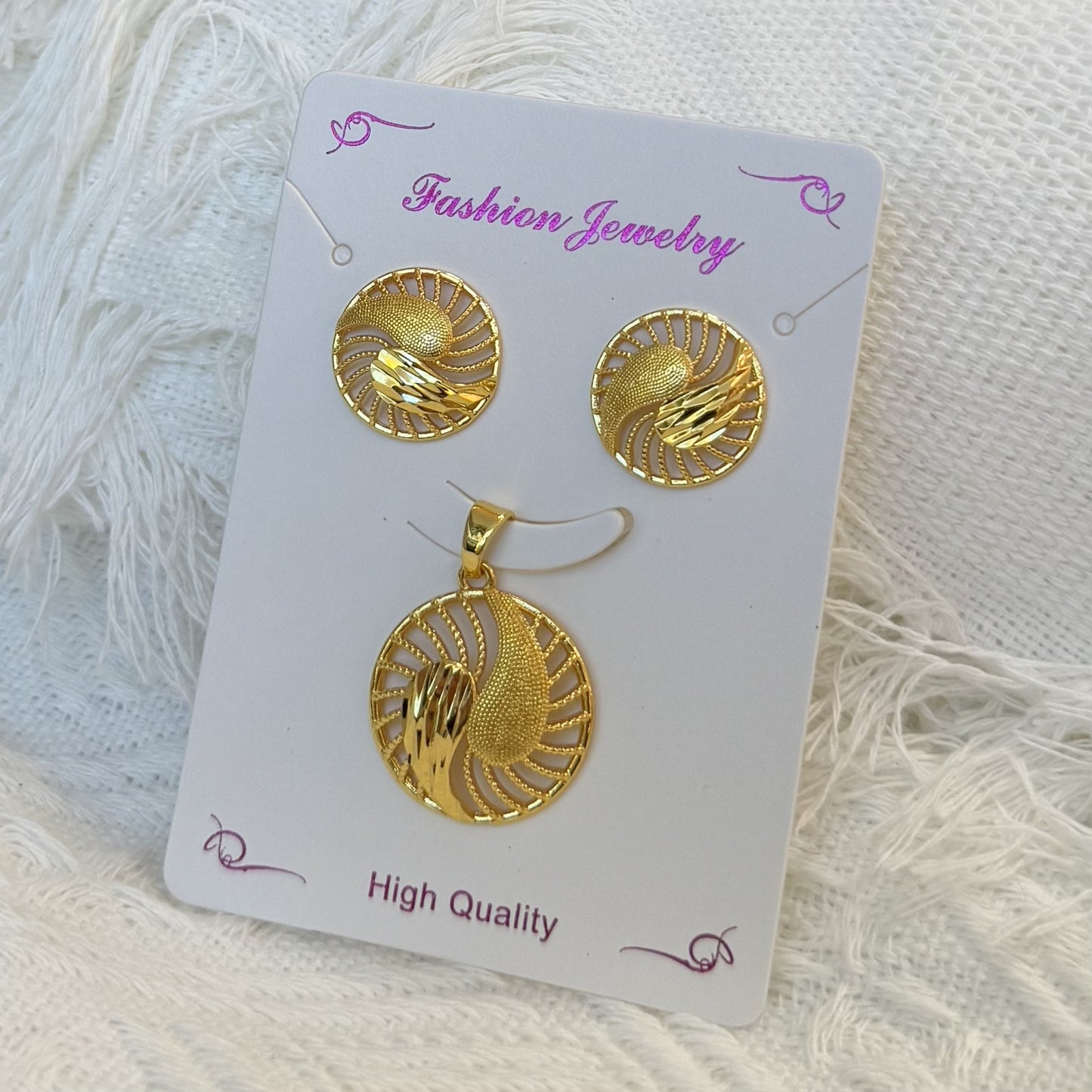 Love Heart Flowers Ear Baroque Gold Fashion Jewelry Set
