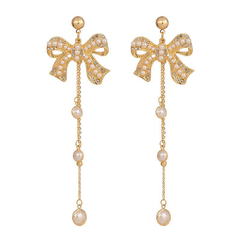 Sier Needle Long Pearl High-grade Fashionable Earrings