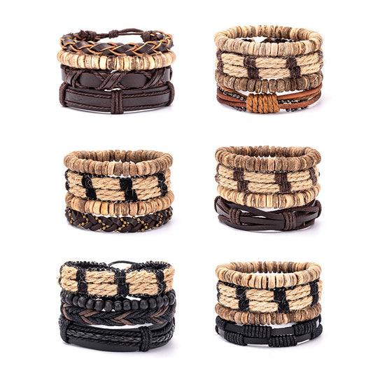 Bracelets en cuir tressé et coquille de noix de coco pour hommes, série Suit