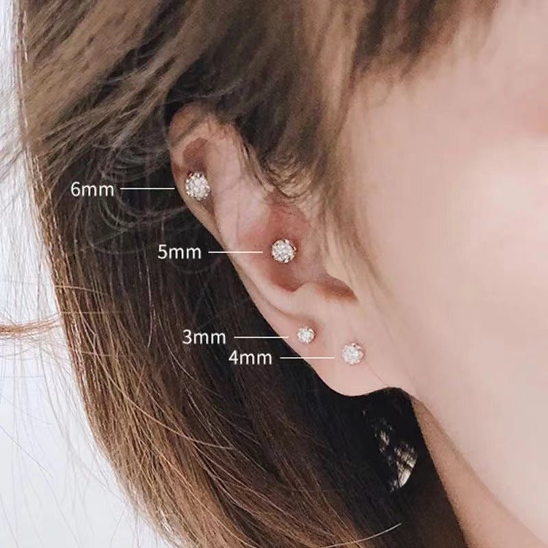 Full-jeweled Thin Needle With Diamond Small Ear Female Sleeping No Stud Earrings