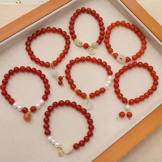 Bracelets de fleurs Bodhi en agate rouge pour femme, calcédoine