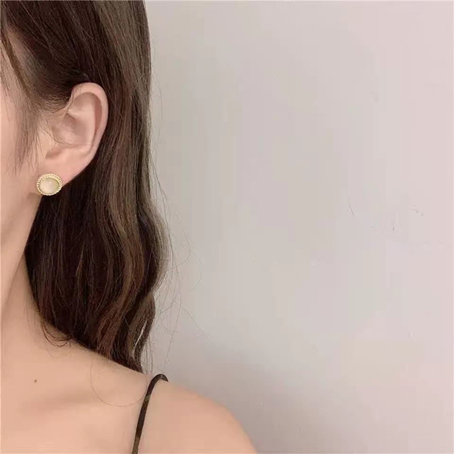 Sier Needle Simple Compact Pearl Graceful Geometric Cat Stud Earrings