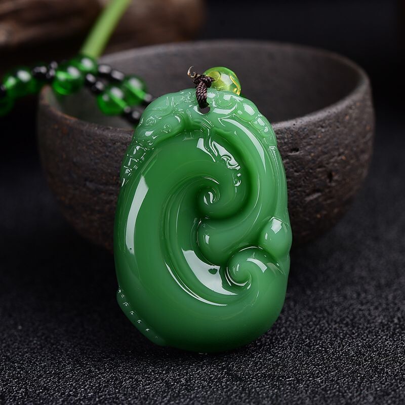 Green Jade Goddess Buddha Hand Maitreya Sweater Chain Safety Buckle Necklaces