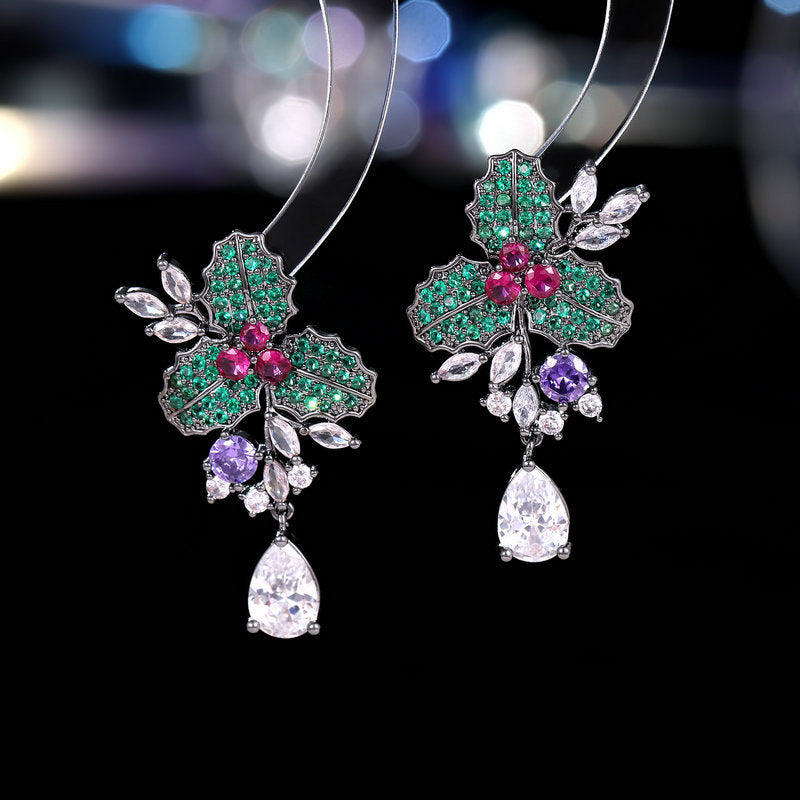 Elegant High-grade French Retro Bright Zircon Full Earrings