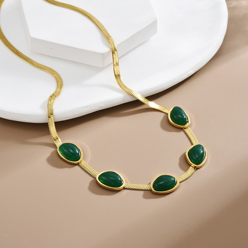 Fashion Charm Emerald Blade Chain Stainless Steel Jewelry Set