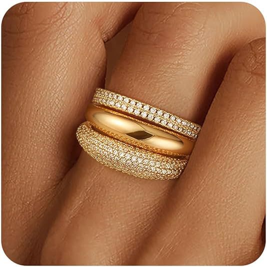 Women's Gold Coating Stacked Diamond Simple Affordable Rings