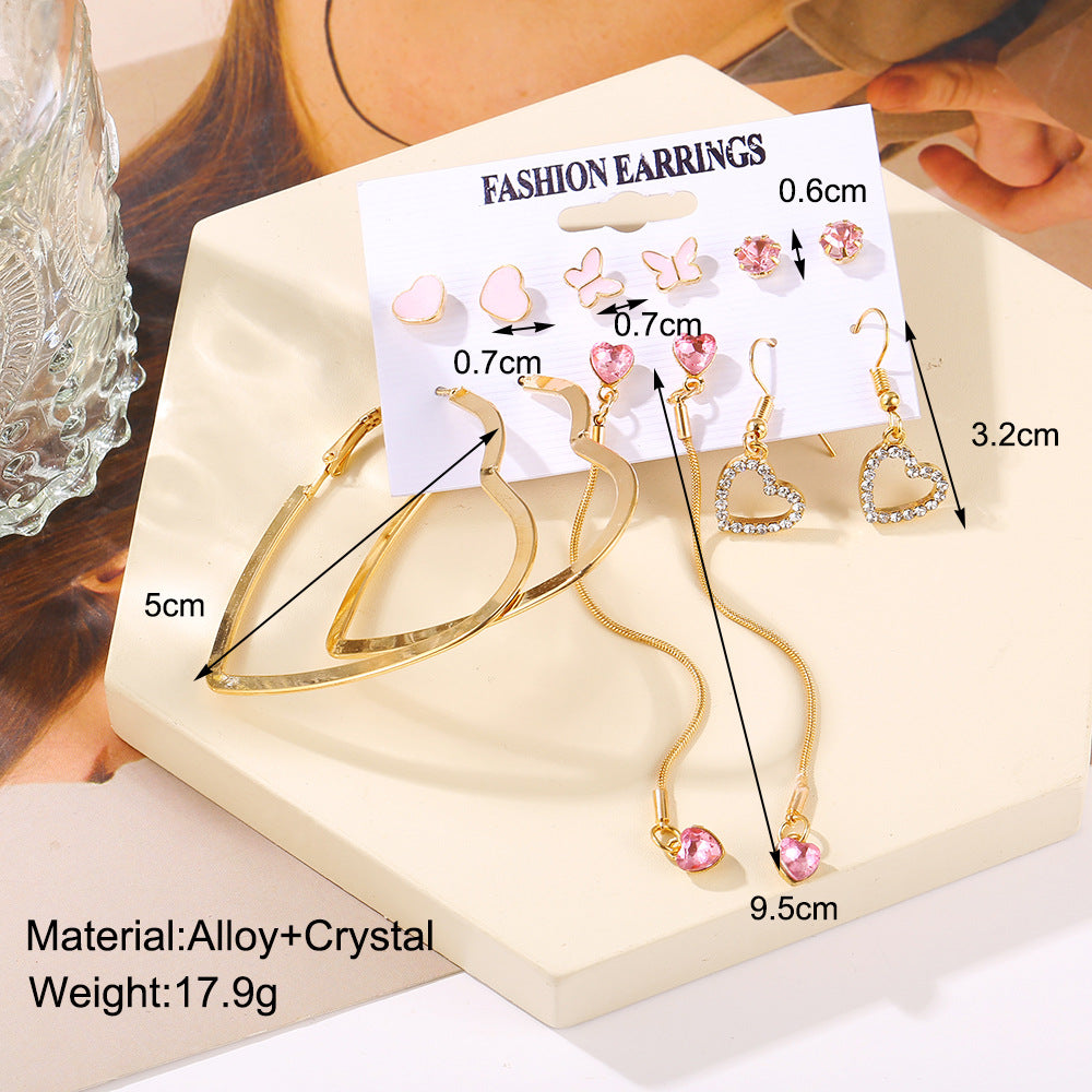 Retro Love Star Chain Pink Diamond Earrings